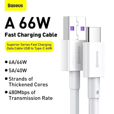 Cáp sạc Baseus USB to Type C 66W 1m - Sạc nhanh, truyền dữ liệu, Giá chỉ 60.000đ