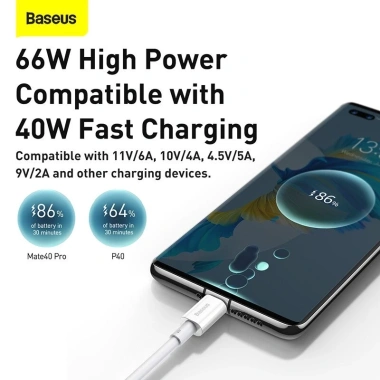 Cáp sạc Baseus USB to Type C 66W 1m - Sạc nhanh, truyền dữ liệu, Giá chỉ 60.000đ