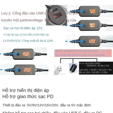Cáp sạc đa năng TYPE C có màn hình PD, đổi điện áp 5‑20V, chỉ 23.000₫
