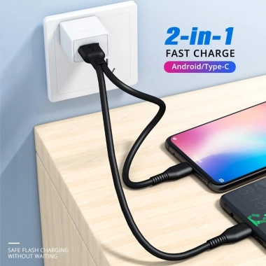 Cáp sạc ngắn Fonken 2 trong 1 USB Type C sang Micro USB iOS - Giá chỉ 58.119 VND