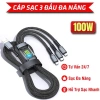 Cáp sạc nhanh 100W bọc dù 3 trong 1 TENZATEK Micro USB Type C 3 cổng