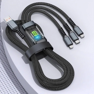 Cáp sạc nhanh 100W bọc dù 3 trong 1 TENZATEK Micro USB Type C 3 cổng