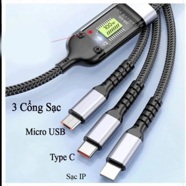 Cáp sạc nhanh 100W bọc dù 3 trong 1 TENZATEK Micro USB Type C 3 cổng