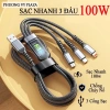 Cáp sạc nhanh 100W bọc dù 3 trong 1 TENZATEK Micro USB Type C 3 cổng 10