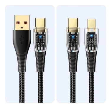 Cáp Sạc Nhanh 100W Đầu Trong Suốt Dây Dù USB to Type C, Type C to Type C 1m Đèn Sáng 5