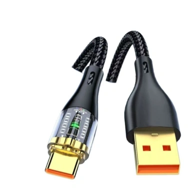 Cáp Sạc Nhanh 100W Đầu Trong Suốt Dây Dù USB to Type C, Type C to Type C 1m Đèn Sáng 6
