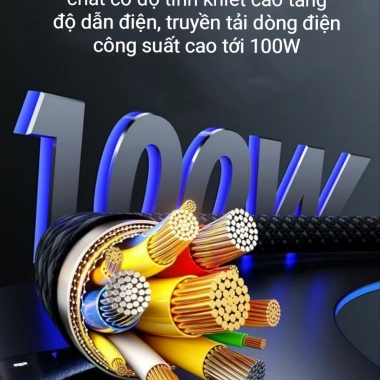 Cáp sạc nhanh 100W USB-Type C - Tự động tắt khi đầy, bền, đèn báo, giá 55.000₫ 2