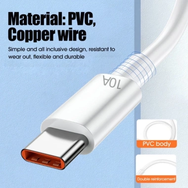 Cáp sạc nhanh 120W 10A USB A-to-Type C, truyền dữ liệu cao, cho Samsung Huawei Xiaomi 9