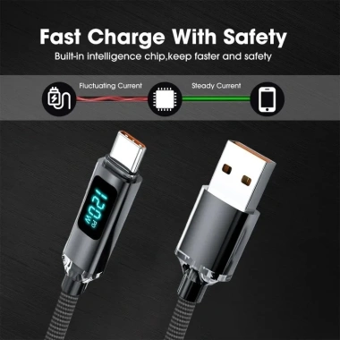 Cáp sạc nhanh 120W Type C cho iPhone 15, Xiaomi, POCO, Samsung LED hiển thị 2