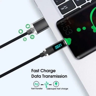 Cáp sạc nhanh 120W Type C cho iPhone 15, Xiaomi, POCO, Samsung LED hiển thị 6