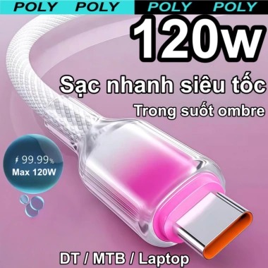 Cáp sạc nhanh 120W TypeC dệt nylon ombre hồng - Bền bỉ cho điện thoại laptop