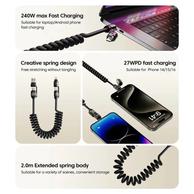Cáp sạc nhanh 240W 4 trong 1 PD Type‑C & Lighting Laptop CarPlay xe hơi giá 56.500₫ 8