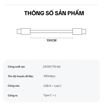 Cáp Sạc Nhanh 240W 4in1 Doni DC20 2m + Chip E‑Marker cho Phone, Laptop, PROMAX 8