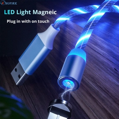 Cáp sạc nhanh 2.4A 3 trong 1 Type-C và Micro, đèn LED, nam châm - 49.500đ 2