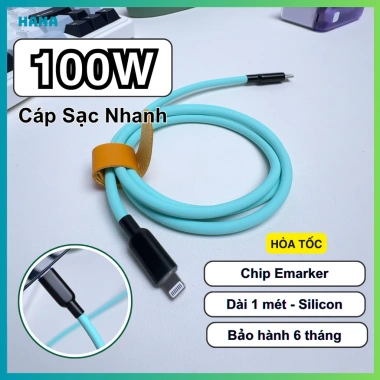 Cáp sạc nhanh 5A 100W Type C dẻo mềm chip Emarker- Bảo hành 6 tháng, giá ưu đãi 96k