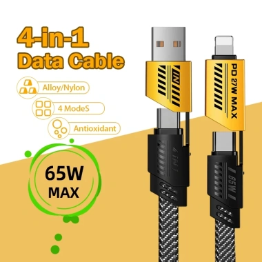 Cáp Sạc Nhanh 65W 4 Đầu C-L, C-C, USB-C, USB-L Đa Năng 4 Trong 1 - Giá 24.9k