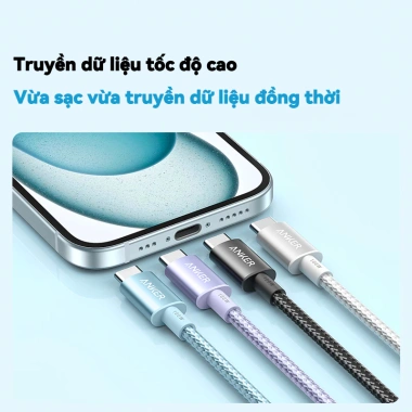 Cáp sạc nhanh Anker 100W Type-C bện nylon 1m/1.8m, hỗ trợ PD cho iPhone 15-17 & Android Giá chỉ 138.000₫ 4