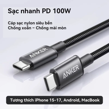 Cáp sạc nhanh Anker 100W Type-C bện nylon 1m/1.8m, hỗ trợ PD cho iPhone 15-17 & Android Giá chỉ 138.000₫ 8