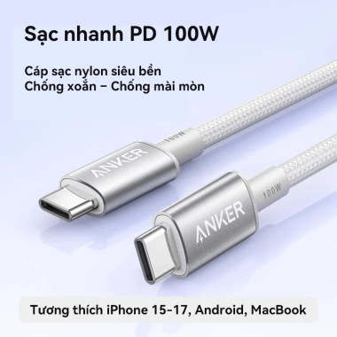 Cáp sạc nhanh Anker 100W Type-C bện nylon 1m/1.8m, hỗ trợ PD cho iPhone 15-17 & Android Giá chỉ 138.000₫ 9