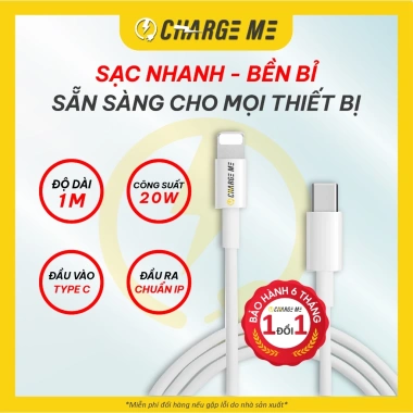 Cáp sạc nhanh Charge Me PD 20W, chống quá nhiệt, chống chập cháy, dài 1m, bảo hành 6 tháng - 79.000đ