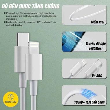 Cáp sạc nhanh Charge Me PD 20W, chống quá nhiệt, chống chập cháy, dài 1m, bảo hành 6 tháng - 79.000đ