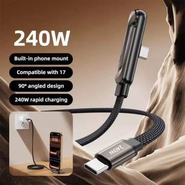 Cáp sạc nhanh Fonken 240W Type‑C sang Type‑C, 360° xoay, gập lại, giá đỡ – chỉ 9.900₫