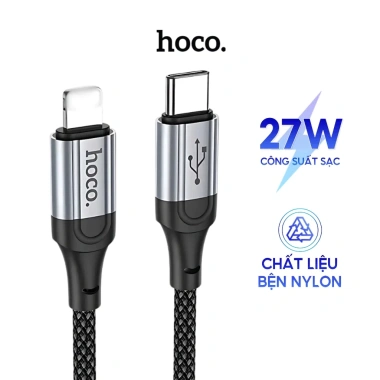 Cáp sạc nhanh Hoco X102 Type‑C 27W chính hãng, bọc dù 1m chống rối, an toàn, bền
