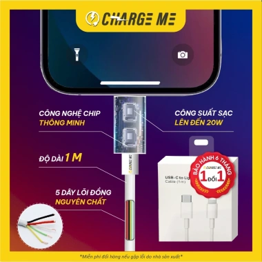 Cáp sạc nhanh PD20W cho Phone 7-14, chống quá nhiệt, bảo hành 6 tháng, chỉ 69.000đ