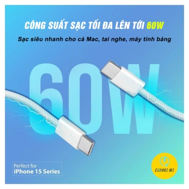 Cáp sạc nhanh PD60W Charge Me Type-C to Type-C 1m bọc dù, chống chập cháy, BH 6 tháng, 1 đổi 1 – 89.000₫ 4