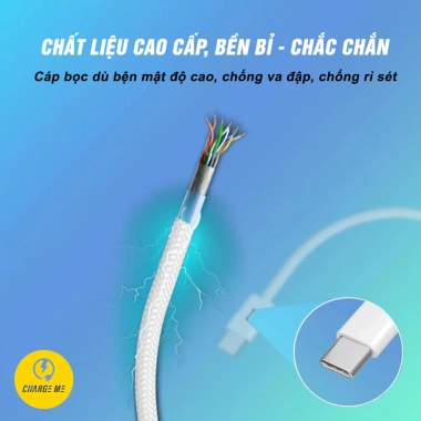 Cáp sạc nhanh PD60W Charge Me Type-C to Type-C 1m bọc dù, chống chập cháy, BH 6 tháng, 1 đổi 1 – 89.000₫ 6