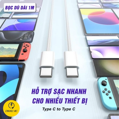 Cáp sạc nhanh PD60W Charge Me Type-C to Type-C 1m bọc dù, chống chập cháy, BH 6 tháng, 1 đổi 1 – 89.000₫ 8