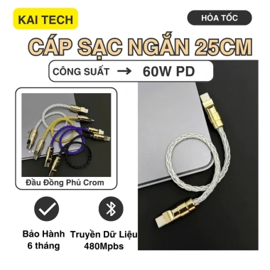 Cáp Sạc Nhanh Type-C 25cm 27W/60W PD 480Mbps Đầu Đồng Chắn Chắn - 155.000₫