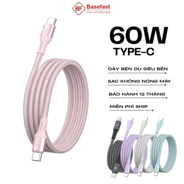 Cáp sạc nhanh Type-C 60W dây dù C-to-C Basefast siêu bền cho Samsung, Xiaomi - 98.000₫