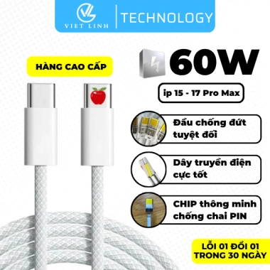 Cáp Sạc Nhanh Type-C PD60W - Dây Sạc Hỗ Trợ 60W, Siêu Nhanh, Bảo Hành 12 Tháng 10 Cáp Sạc Nhanh Type-C PD60W - Dây Sạc Hỗ Trợ 60W, Siêu Nhanh, Bảo Hành 12 Tháng 10