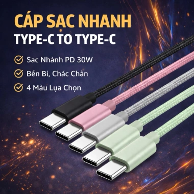 Cáp Sạc Nhanh Type C to Type C 1M PD/QC Dây Bền, Sạc Siêu Tốc chỉ 18.000₫