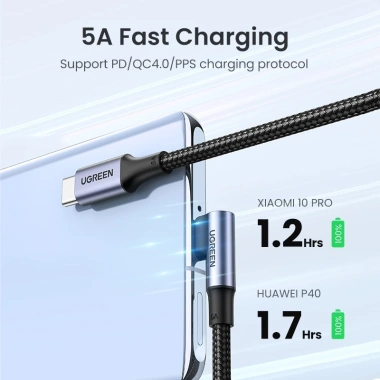 Cáp sạc nhanh Type-C UGREEN 100W PD gập 90độ 5A 1m-3m, giá 159k 3