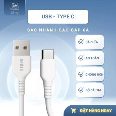 Cáp Sạc Nhanh USB Type C 6A Dây Dài 1m Siêu Bền An Toàn Chống Uốn Gãy Giá 25.000 VND