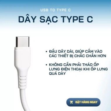 Cáp Sạc Nhanh USB Type C 6A Dây Dài 1m Siêu Bền An Toàn Chống Uốn Gãy Giá 25.000 VND