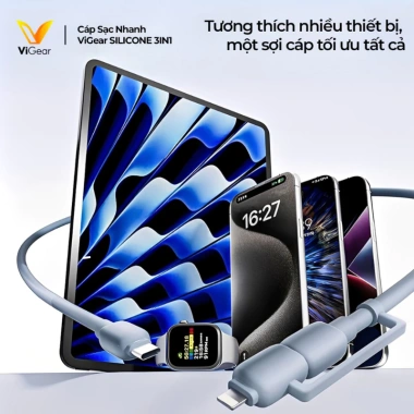 Cáp Sạc Nhanh ViGear 3in1 1.5m 65W C-C 27W C-L Dẻo Bền Dành Cho Phone Laptop 4