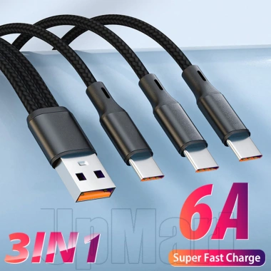 Cáp sạc Type-C 67W 3 cổng 6A cho Android Đỏ/Đen 0,2m-1,2m Giá chỉ 69.740₫