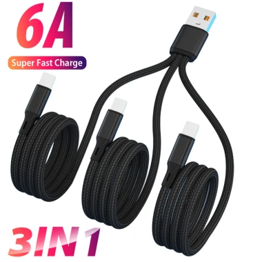 Cáp sạc Type-C 67W 3 cổng 6A cho Android Đỏ/Đen 0,2m-1,2m Giá chỉ 69.740₫ 2
