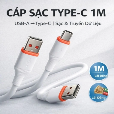 Cáp sạc và truyền dữ liệu USB-A sang Type-C 1m lõi đồng dày, bền đẹp, giá 11.900₫