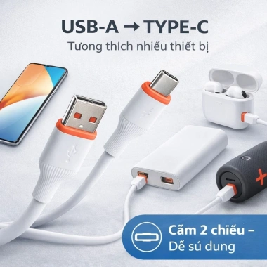 Cáp sạc và truyền dữ liệu USB-A sang Type-C 1m lõi đồng dày, bền đẹp, giá 11.900₫ 2