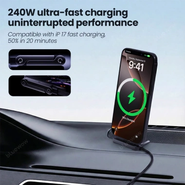 Cáp sạc vô hình Bluewow 240W + chân đế, giá đỡ 2 trong 1, sạc nhanh cho iPhone và Type‑C, chơi game, văn phòng, du lịch ô tô - chỉ 185.900 VND