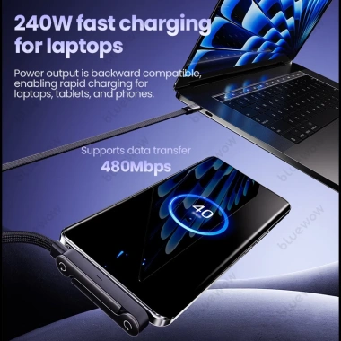 Cáp sạc vô hình Bluewow 240W + chân đế, giá đỡ 2 trong 1, sạc nhanh cho iPhone và Type‑C, chơi game, văn phòng, du lịch ô tô - chỉ 185.900 VND