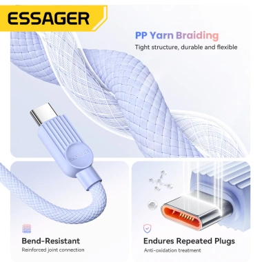 Cáp USB C Essager 60W PD - Tương thích iPhone 16/15/14, Xiaomi, Huawei, Samsung, MacBook, iPad - Sạc nhanh, Giá 63.800₫