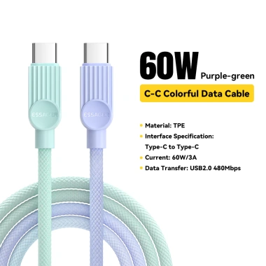 Cáp USB C Essager 60W PD - Tương thích iPhone 16/15/14, Xiaomi, Huawei, Samsung, MacBook, iPad - Sạc nhanh, Giá 63.800₫
