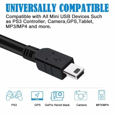 Cáp USB Mini 1M/1.5M 480Mbps 5 Pin B Dữ liệu và Sạc Camera, MP3, MP4 Giá 41.000₫ 5