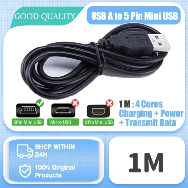 Cáp USB Mini 1M/1.5M 480Mbps 5 Pin B Dữ liệu và Sạc Camera, MP3, MP4 Giá 41.000₫ 10