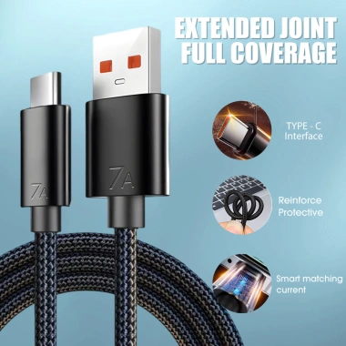 Cáp USB Type C đa năng 7A sạc nhanh 120W nylon bện 0.25‑2m cho máy tính bảng, điện thoại 2